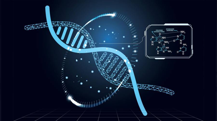 Illustration depicting the integration of artificial intelligence and CRISPR technology in genomic research.